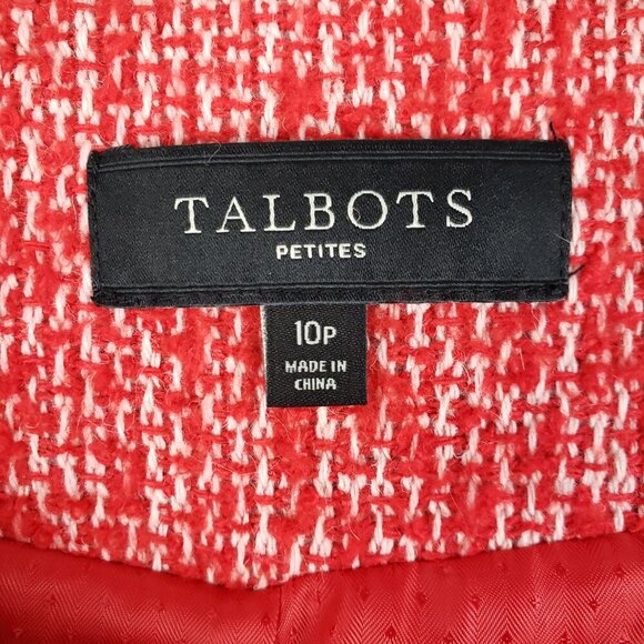 Talbots Tweed Crew Neck Blazer Jacket Red Fringe Full Button Boucle Size 10P - Picture 4 of 6
